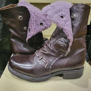 New A.S.98 Eggplant Purple Fur Lined Moto Boots 37